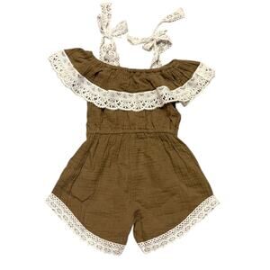 Girls Cotton Lace Trim Romper Size 90 or 18-24 Months NWOT
